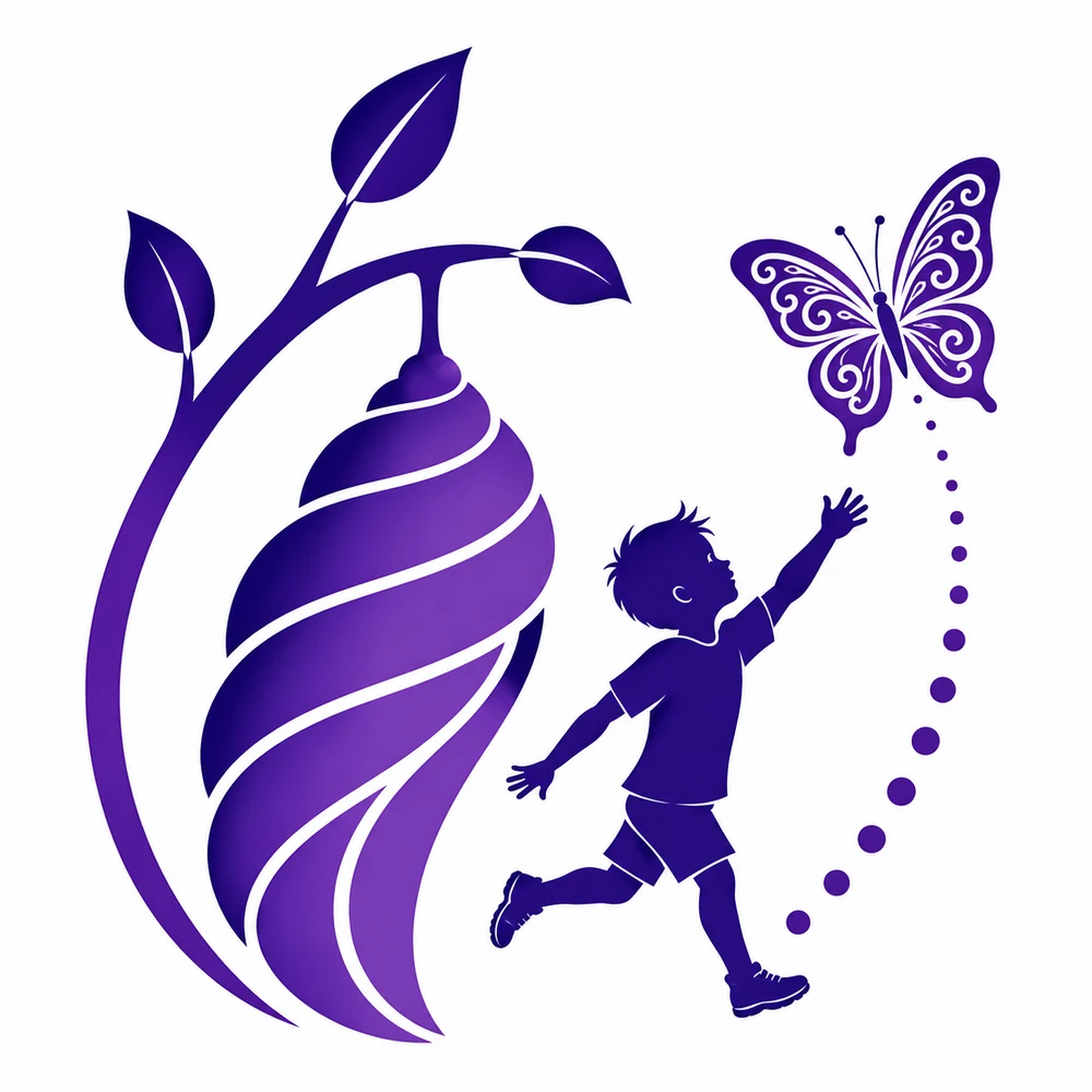 Outcomes ABA logo showing a child reaching toward a butterfly beside a chrysalis